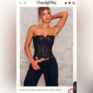 PrettyLittleThing Black Lace Strapless Blouse